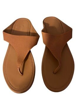 FitFlop Banda Perforated Leather Thong Toe-Post Sandals Tan Brown Size 9